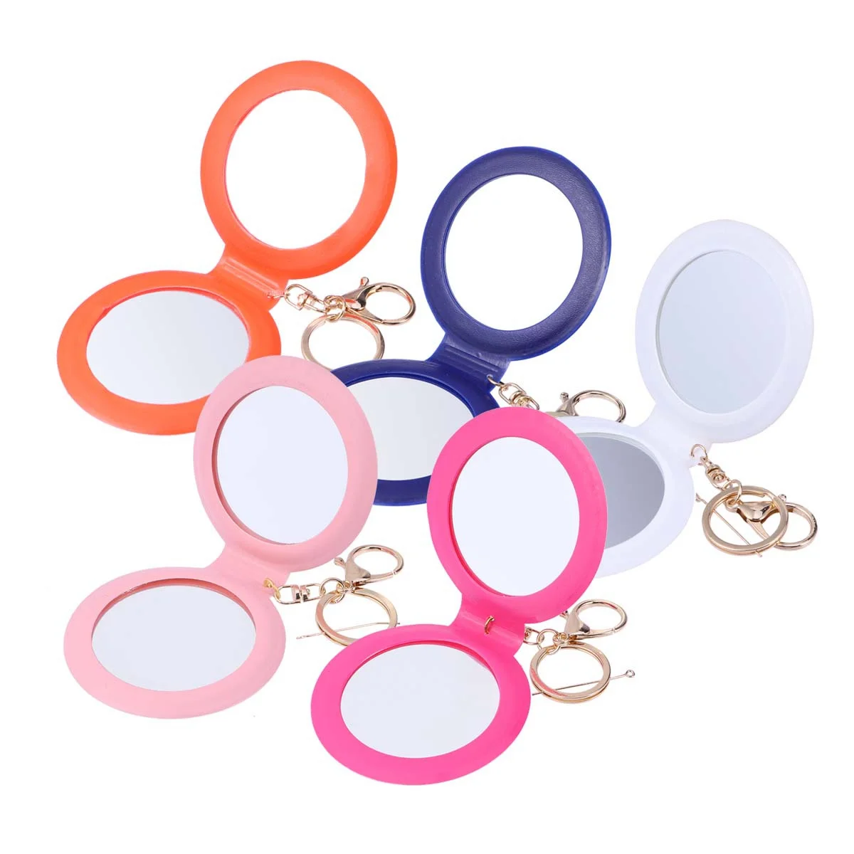 Donkerblauwe opvouwbare spiegel, draagbaar, dubbele zijden, PU-frame, make-up, compact voor dames, klein, gemakkelijk mee te nemen