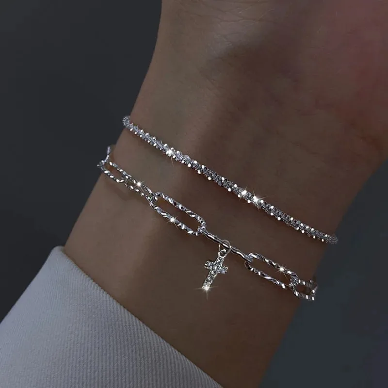 Fashion Silver Color Sparkling Adjustable Bracelets for Women Elegant Fine Bracelet New Wedding Party Jewelry Bracelet for Women