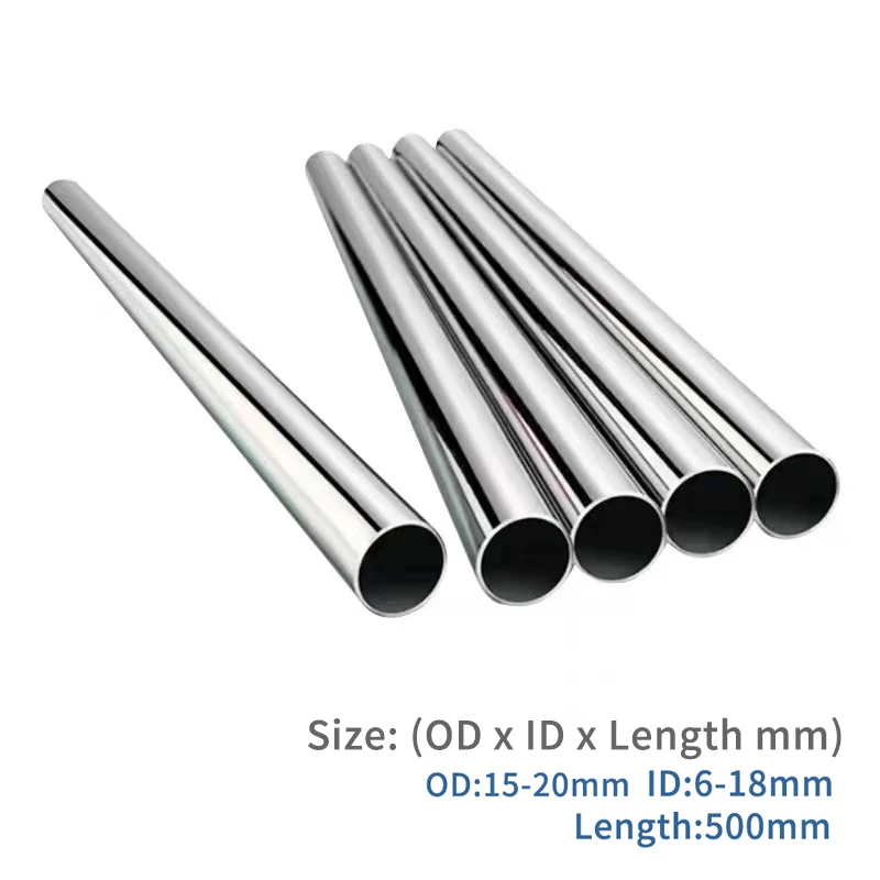 1PC 304 Stainless Steel Round Capillary Seamless Straight Tube OD 15-20mm ID 6-18mm Length 500mm