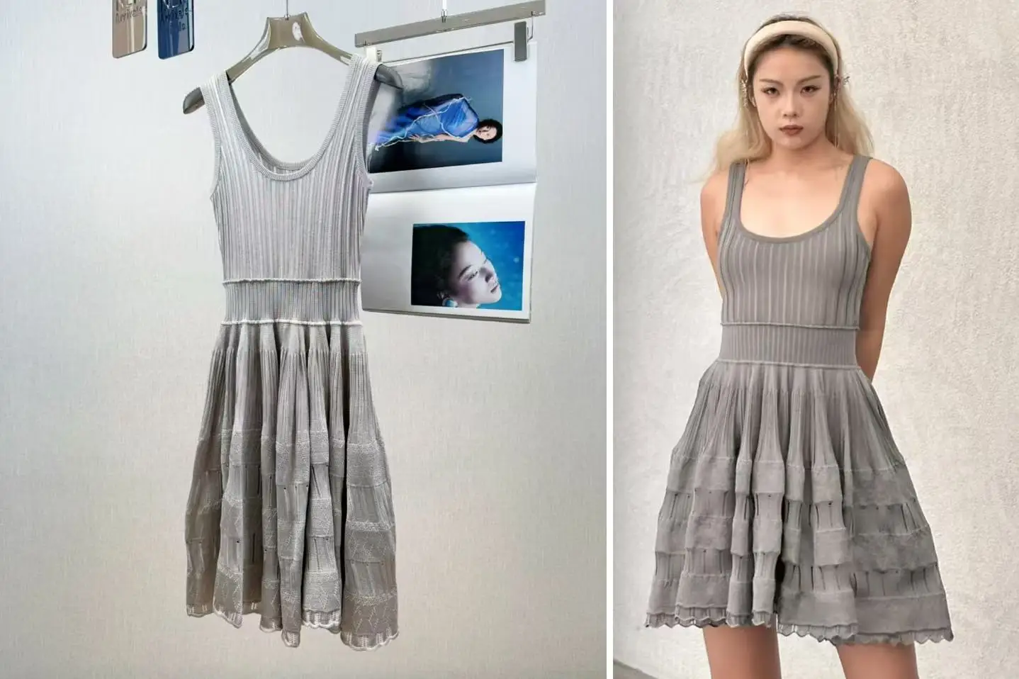 NONE Sommer lässig gestrickt ärmelloses sexy Mini kleid 4