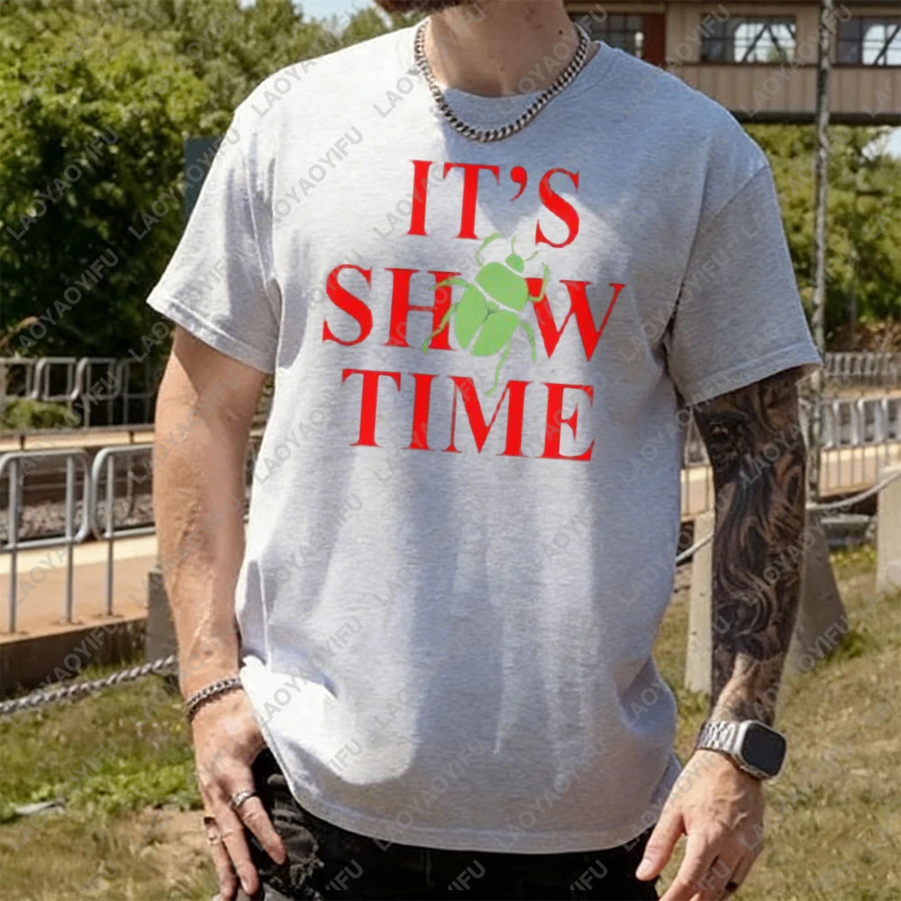It's Show Time Beetle T-Shirt Men Women Green Beetle Graphic Casual Crew Neck Short Sleeve Cotton Top Funny  Movie Lover Tee