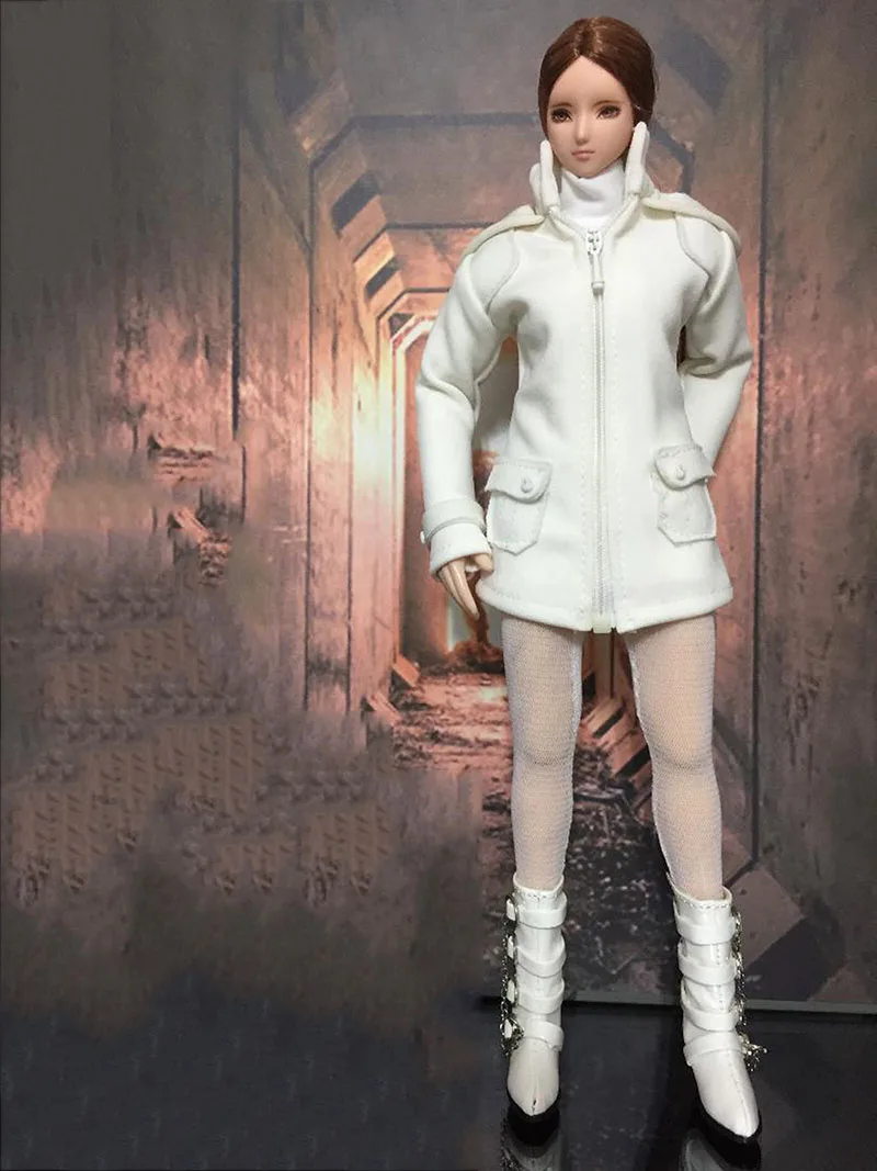 DOLLSFIGURE CC299 1/6 Scale Women White Hooded Jacket Turtleneck Knitted Shirt Mini Hip Skirt Set Model  for 12'' Action Figure