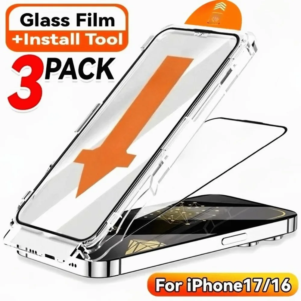 

3 шт. высокопрозрачное закаленное стекло для iPhone 17 16 15 Pro Max Air 16 15 Plus 14 13 12 11 Pro X XR без пыли, легкое в установке стекло