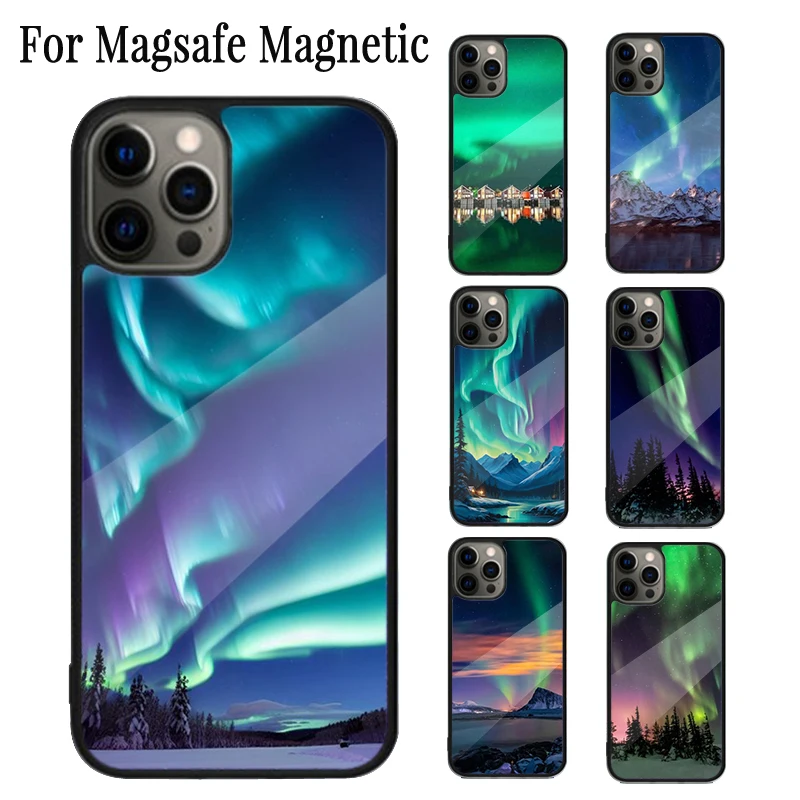 Northern Lights Magnetic Phone Case Coque For iPhone 16 15 14 Plus 13 12 Mini 11 Pro Max Magsafe Wireless Charging Cover