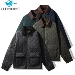 4702 Fashion Brand Warm Coat for Men Corduroy Quited Multi Pockets Zip Up Long Sleeve Plaided Jacket Retro Cotton Padded Parker