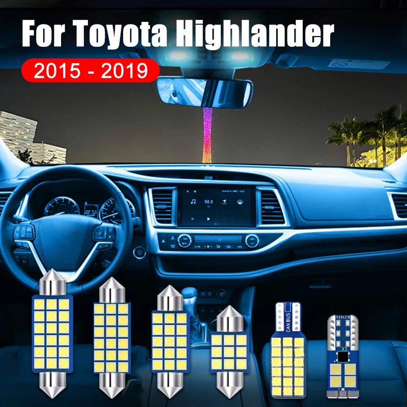 

9PCS Car LED Interior Reading Lights Vanity Mirror Lamps Trunk Bulb For Toyota Highlander Kluger XU50 2015 2016 2017 2018 2019