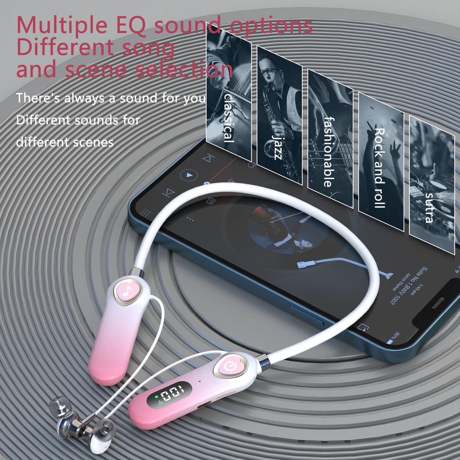 Wireless Bluetooth 5.3 Headphones Hanging Neck High Value In-ear Earphones Ultra Long Life Couple Headphones Multiple EQ Sounds