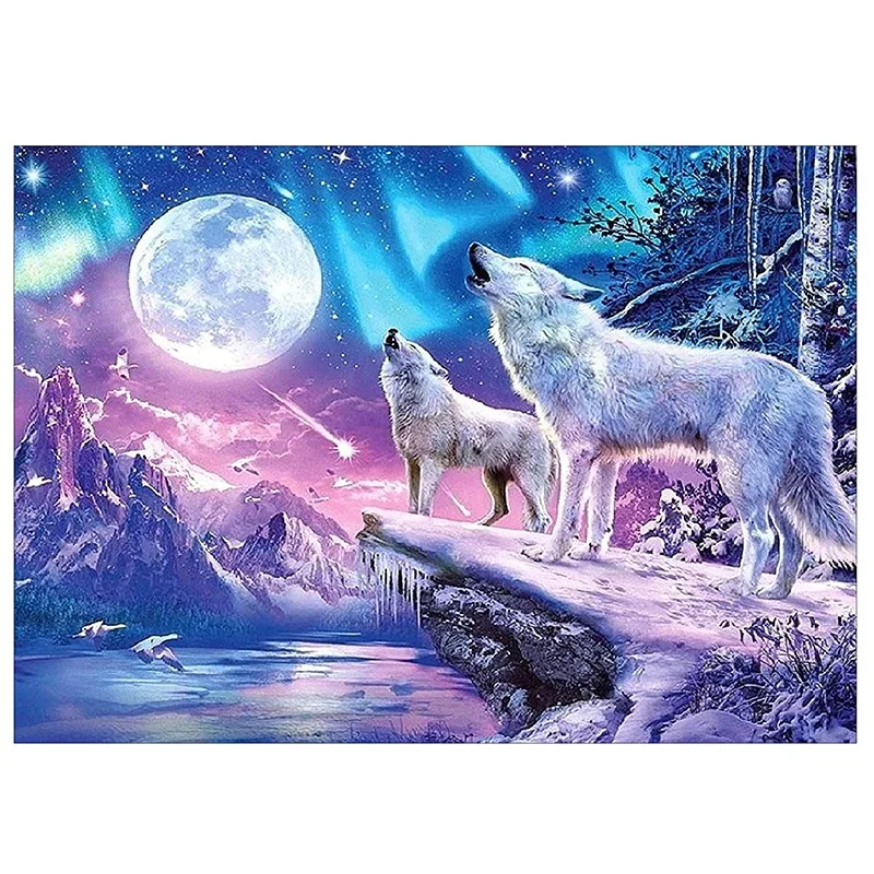 Diamond Painting Volledige Cirkel Diamond Kit Strass Foto Kunst Ambacht Thuis Deur Decoratie (Wolf)