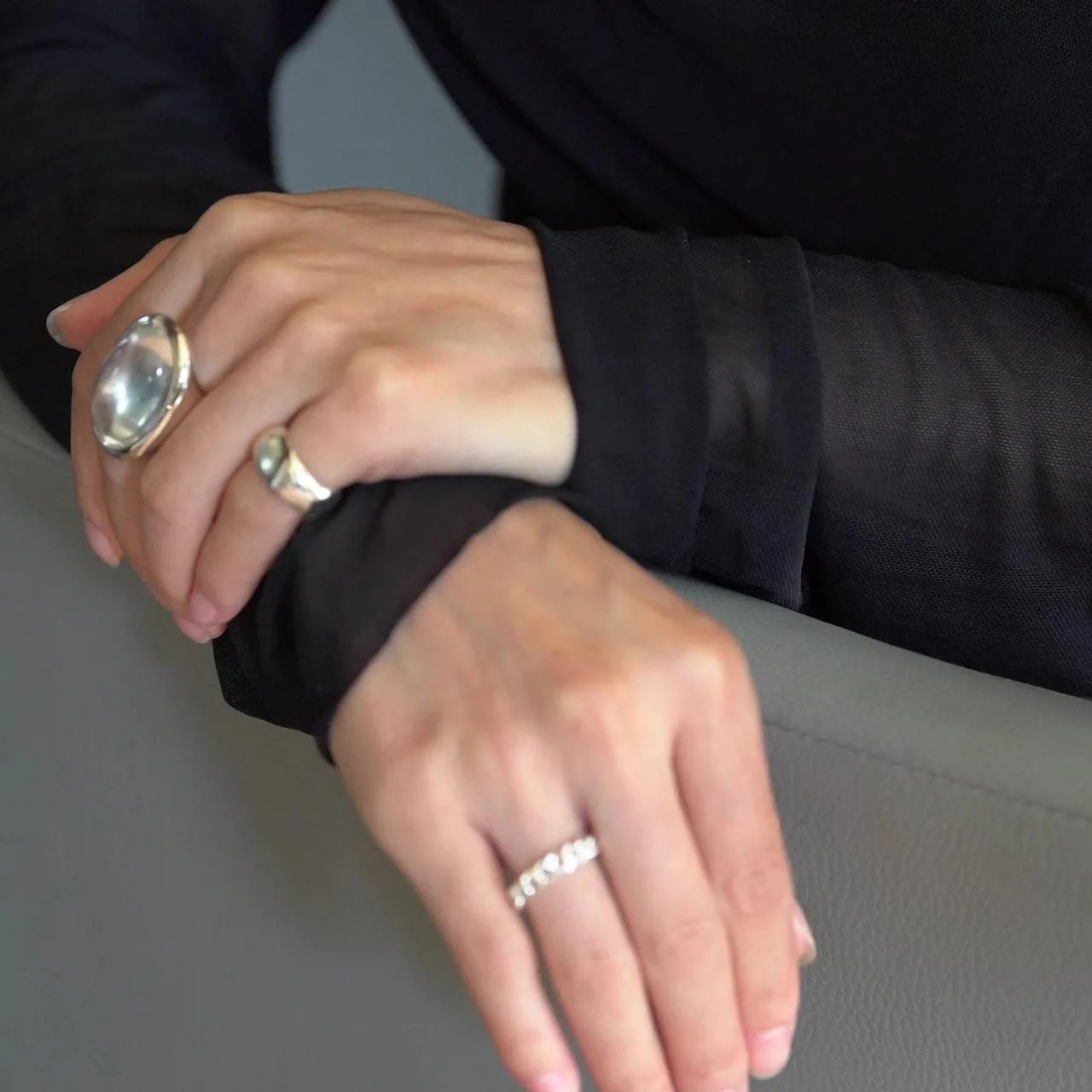 Sam Panda 925 Sterling Silver Geometry Crystal Ring For Women Ellipse Exaggerated Punk Water Drop Open Jewelry Gift Dropshipping