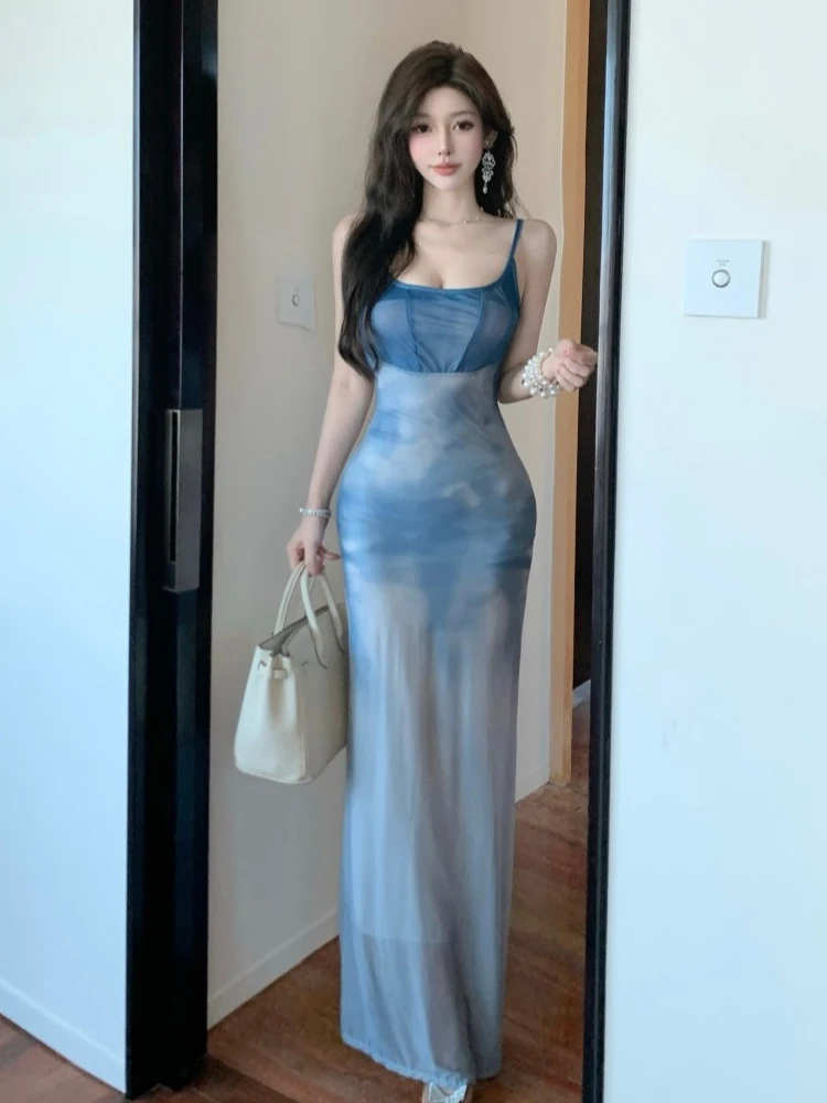 

Sexy Low Cut Me Splice adient Color Strapl Long Dr Ele High Waist Bodycon Skirt Slit High Waist Summer Dr
