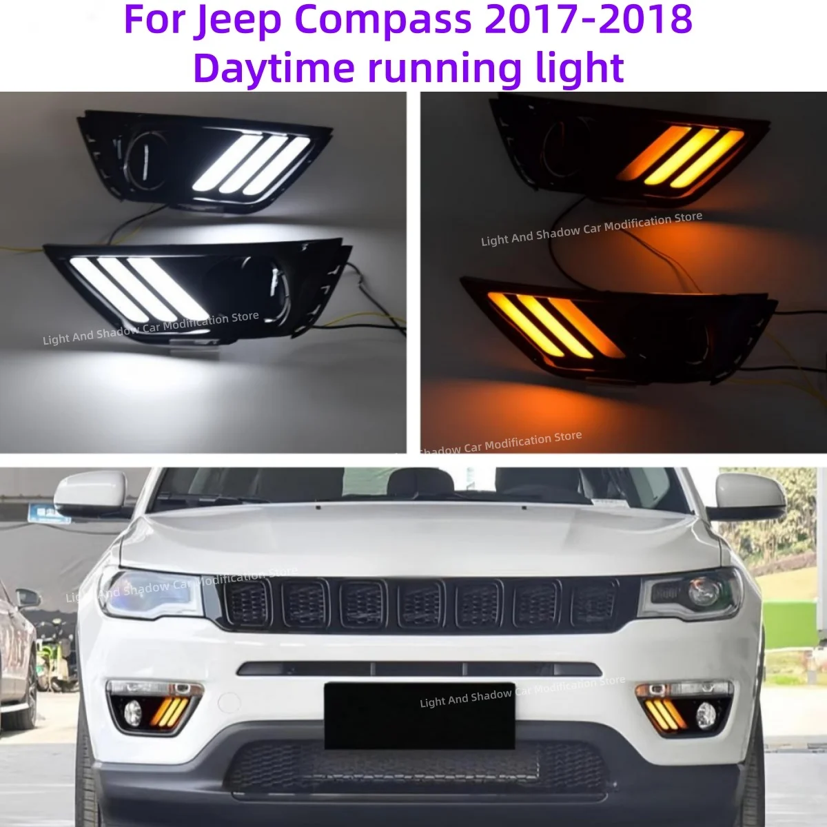 For Jeep Compass 2017-2018 Daytime running light Modification LED Flowing water Turn signal fog light Auto parts Decorative lamp