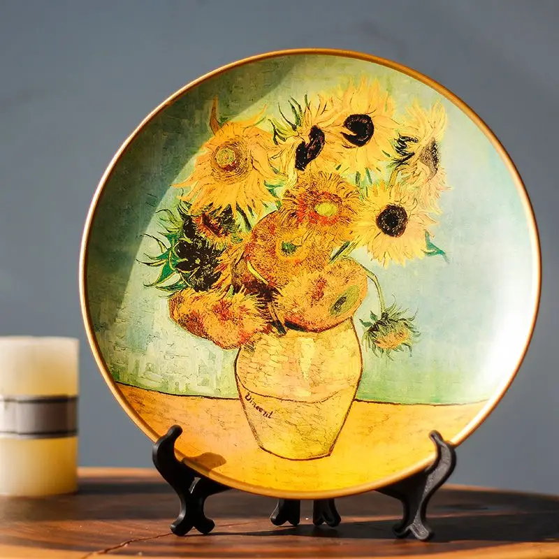 

Vintage Van Gogh Oil Painting Decorative Ceramic Tray, Hanging Plate, Sunflowers, Retro Plates for Living Room, Wall De