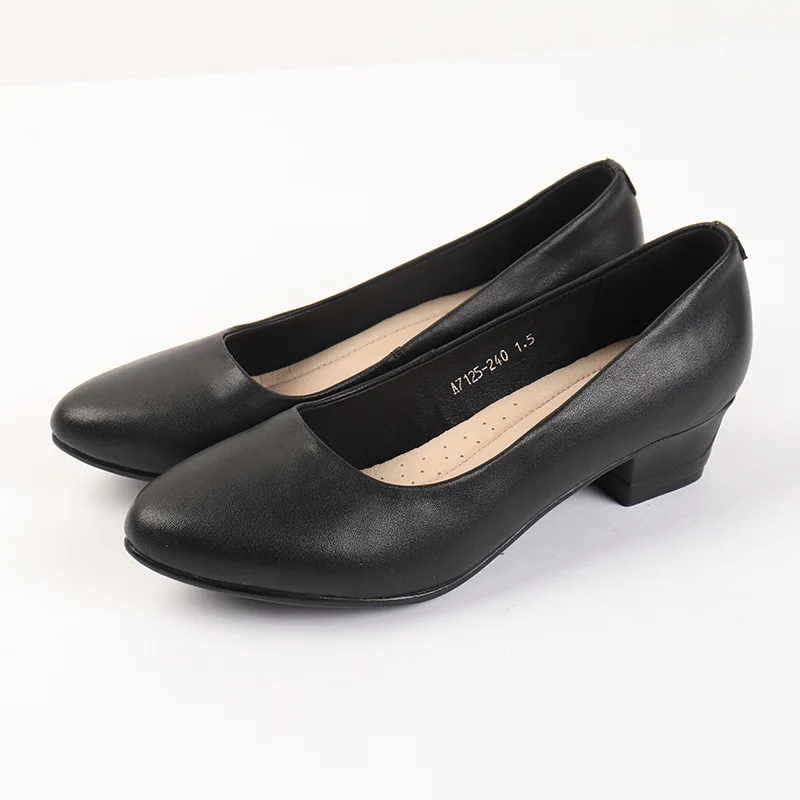 Fashion Women Pumps Classic Black High Heel Shoes Female Genuine Leather Comfort Flight Attendant Hotel Work Office Pumps