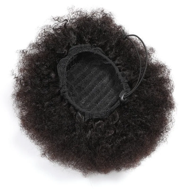 Afro Kinky Curly Drawstring Ponytail Human Hair 100g/PC 8 Inches Clip In Extensions Natural Color Brazilian Remy Hair Bun