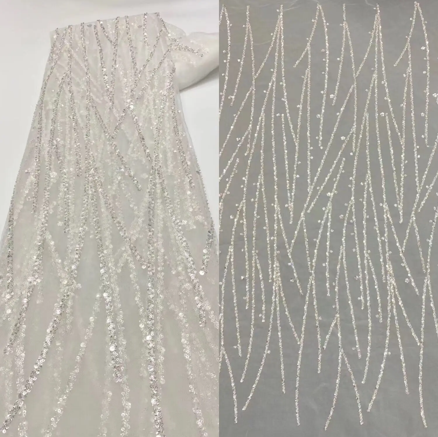 

French Nigerian beads/sequins Laces Fabric S-11019611 African Embroidery Tulle Lace Fabric Nigerian Lace For Wedding