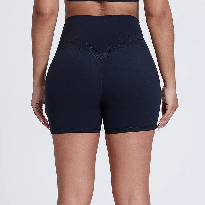 Women High Waist Yoga Shorts Solid Color Compression Workout Leggings Sweat-Wicking Gym Biker Shorts with Inner Pocket Training