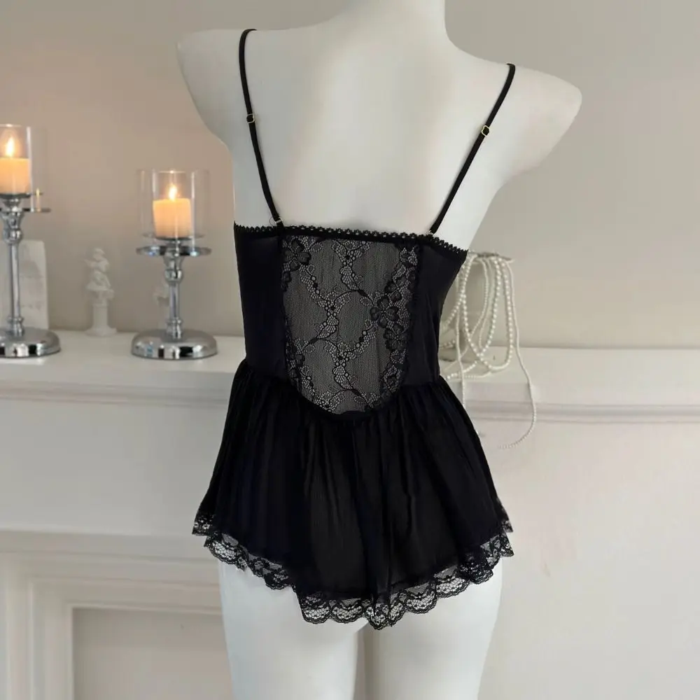 

Fashion Bowknot Lace Nightgown Hollow Transparent Sling Nightwear Sweet Women Lingerie Lace Mesh Nightdress Women