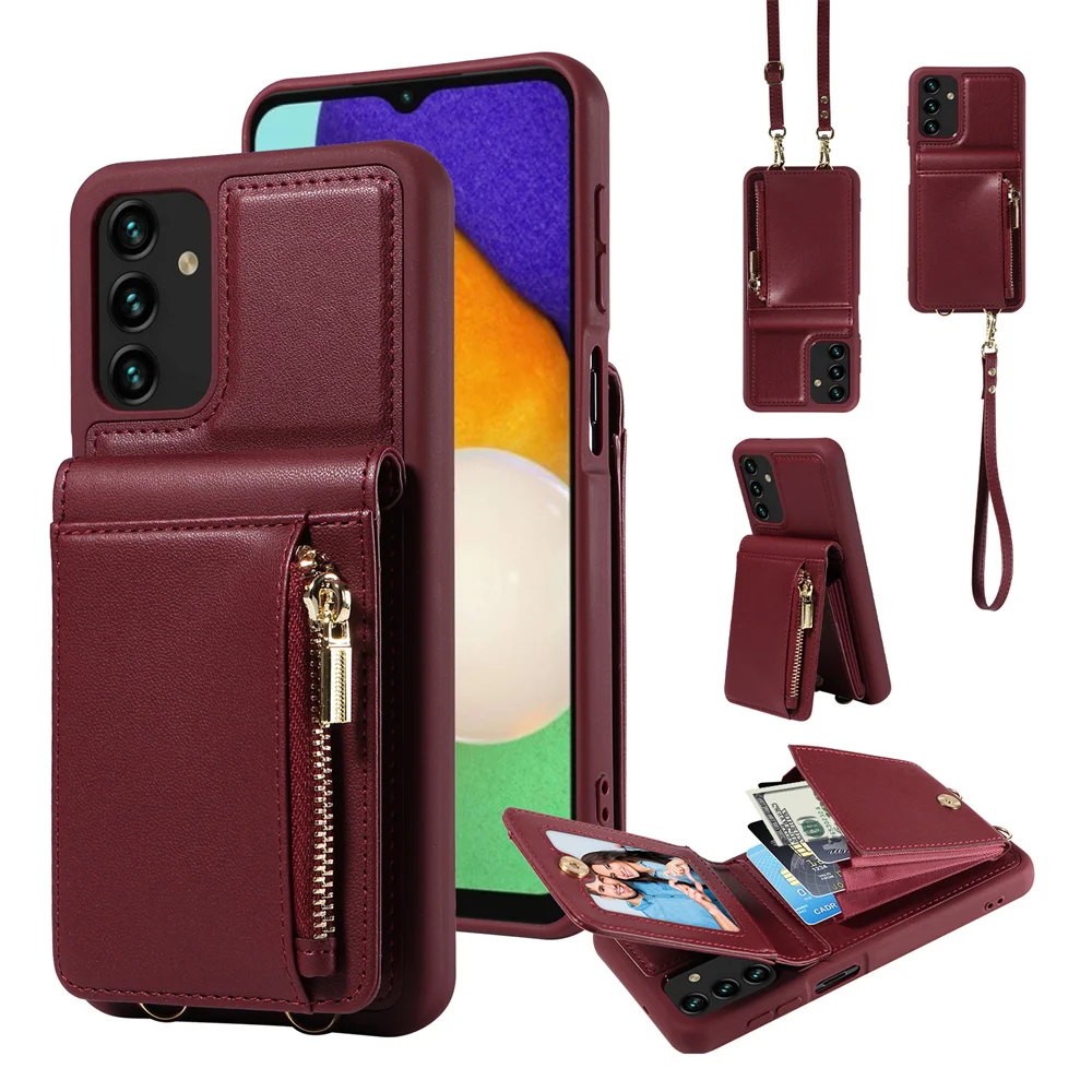 Luxury Organ Style Crossbody Card Bag Wallet Case for Samsung Galaxy A13 A04 M13 A04S Magnetic Buckle RFID Blocking Leather Case