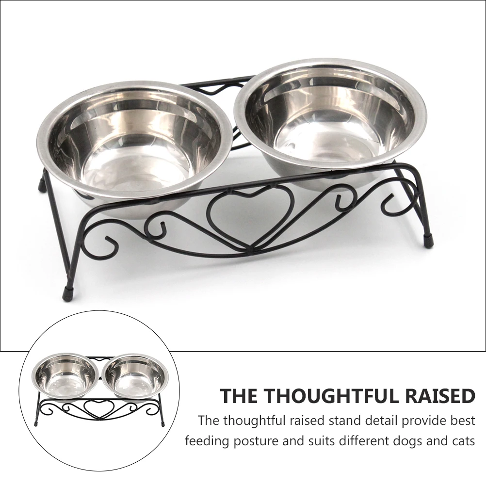 

Stainless Steel Bowl Raised Dog Bowls Dish Pet Feeder Food Stand Iron Frame Durable Cat Feeder Water Storage