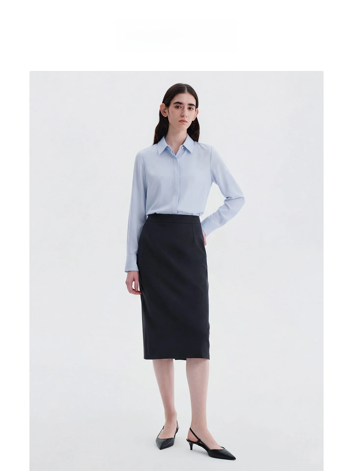 

Blue Long Sleeve Shirt Women's Professional Interview Suit Inner Top Dark Buttoning Formal Wear Career Office Lady Style