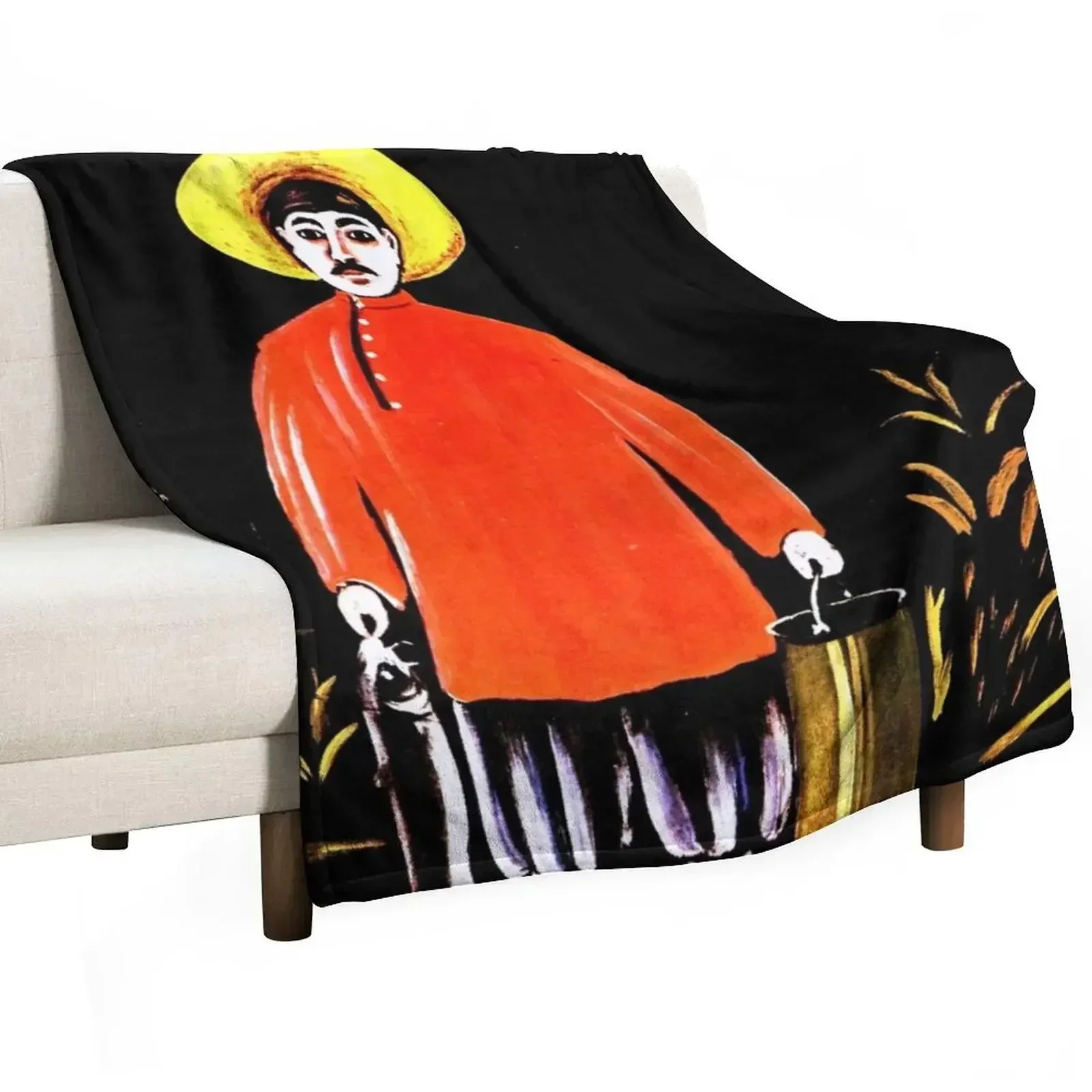 

Fisherman in a Red Shirt, Niko Pirosmani, 1908, Reproduction, Naive Art Throw Blanket