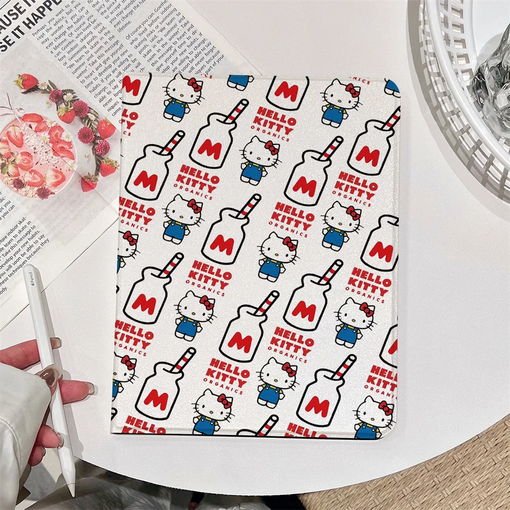 

Чехол из искусственной кожи для Apple IPad Mini7 6 8,3 дюйма 2024 11th 10th Air7 4 5 10,2 9th 8 Pro 11 Air 2025 9.7 Чехол Hello Kitty с держателем для карандашей