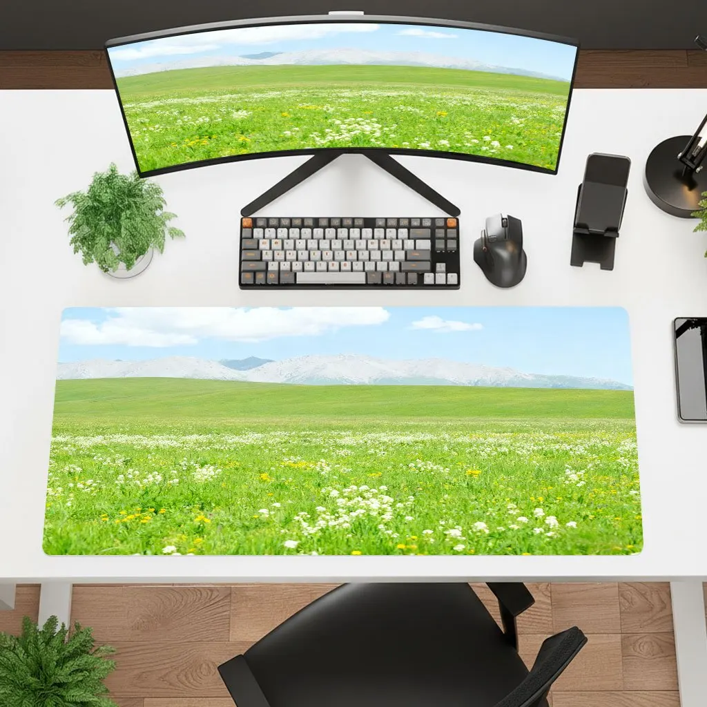 Iron Art Decor Mouse Pad Green Grassland Pattern HD Print Thick Non Slip Multisize Desk Mat for Gaming Laptop Office Use
