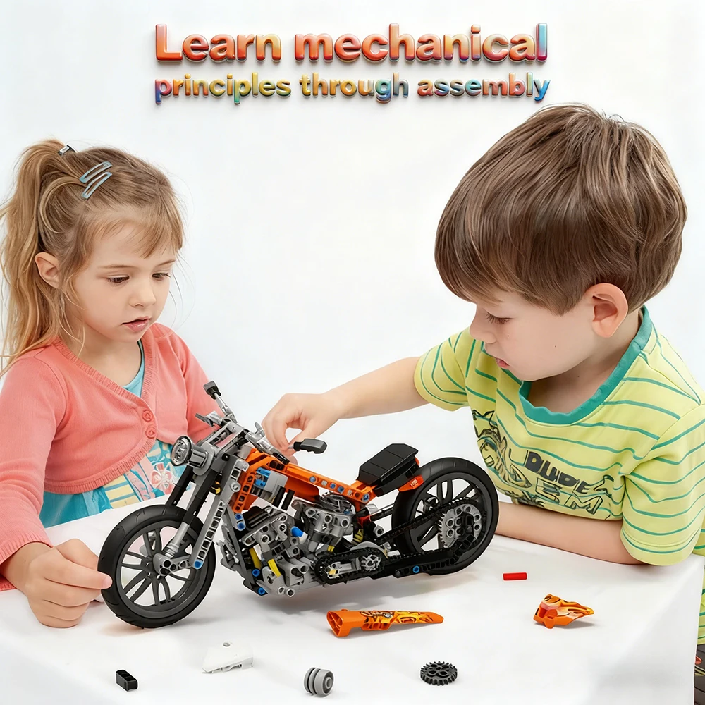 2026 436ピース テクニカルバイク車両 組み立てブロック モーターブリック 静態キット おもちゃ 男の子向け DIY オートバイモデル 誕生日プレゼント