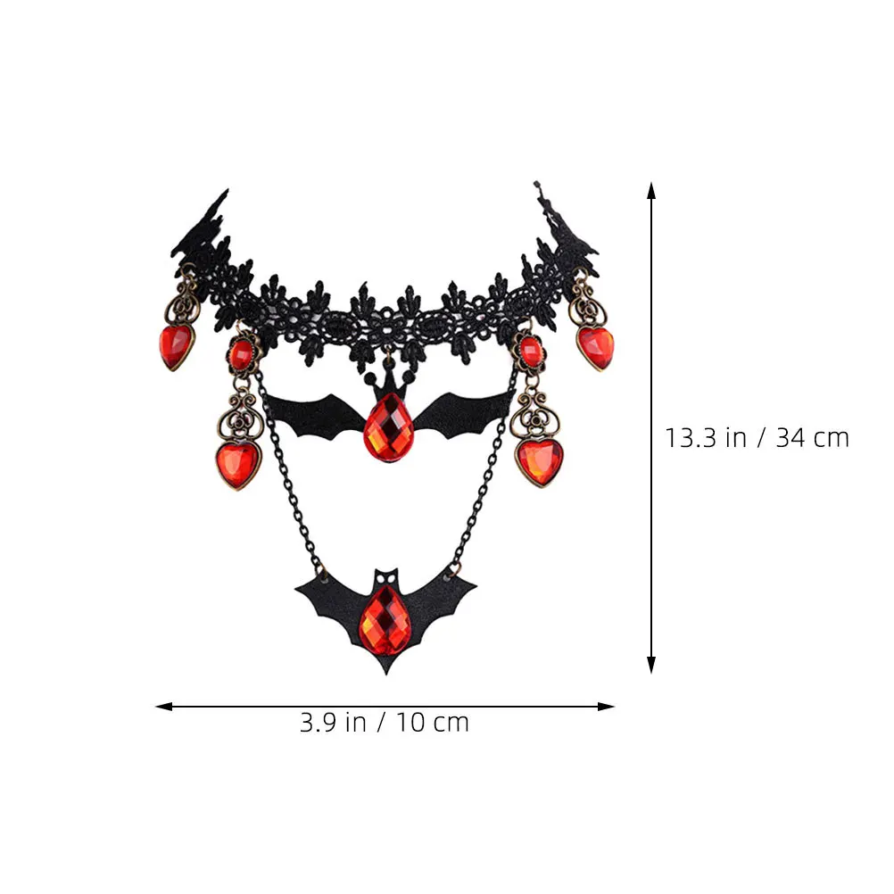 สร้อยคอวินเทจรูปค้างคาว 2 ชิ้น สำหรับผู้หญิง สไตล์โกธิค แวมไพร์ เครื่องประดับฮาโลวีน อุปกรณ์เสริมชุดแฟนซี จี้รูปค้างคาว โลหะผสม โพลีเอสเตอร์