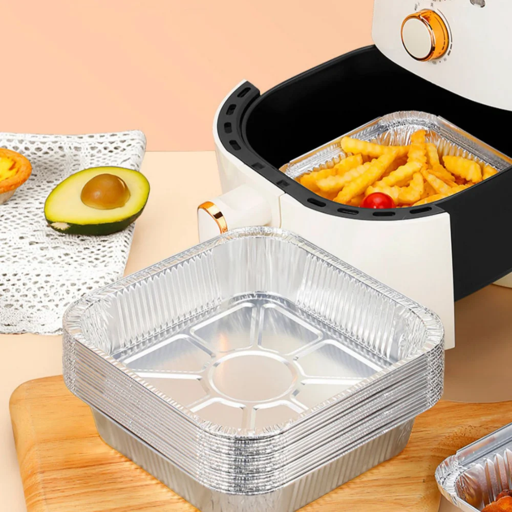 20CM Air Fryer Aluminum Foil Pan Kitchen Supplies Food Containers Square Oven BBQ Tray Oil-proof Non-stick Kitchen Baking Tool