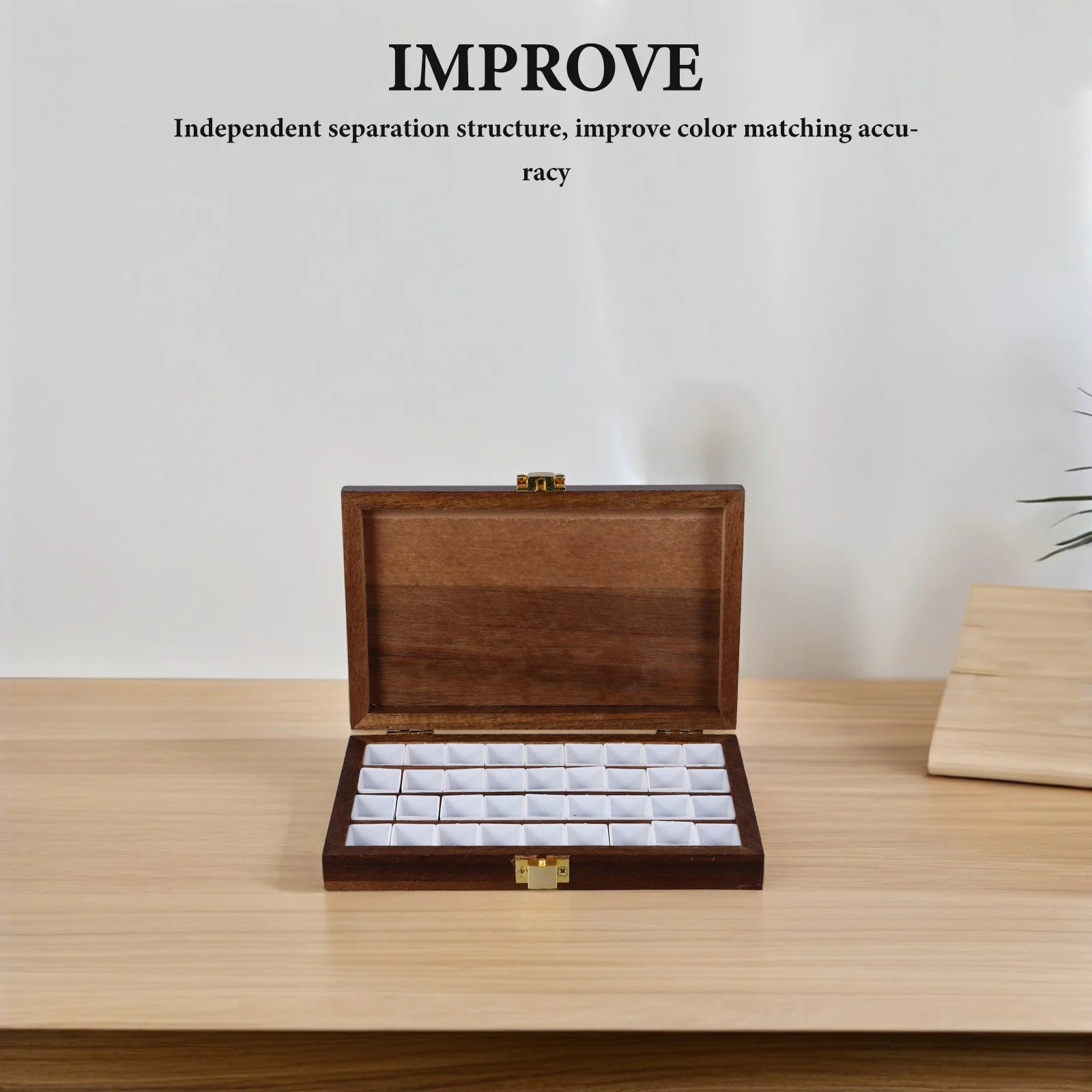 

1Set Wooden Watercolor Pigment Box 36 Compartments Portable Compact Case Outdoor Painting Artist Palette Watercolor Pallet