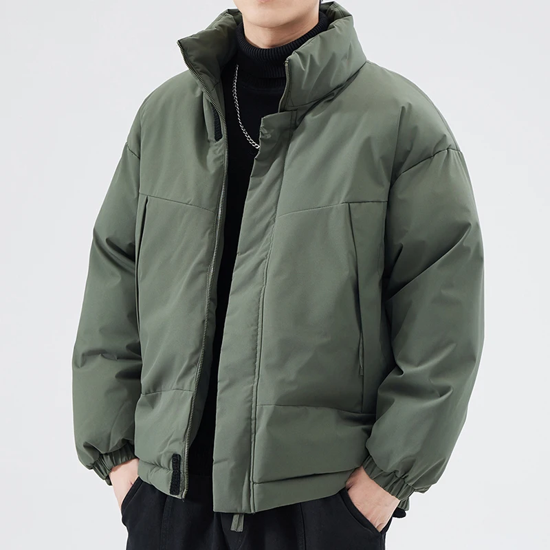 

2025 Men's Winter Fashion Loose Cotton-padded Jackets Male Stand Collar Casual Coats Men Solid Thicken Warm Overcoats