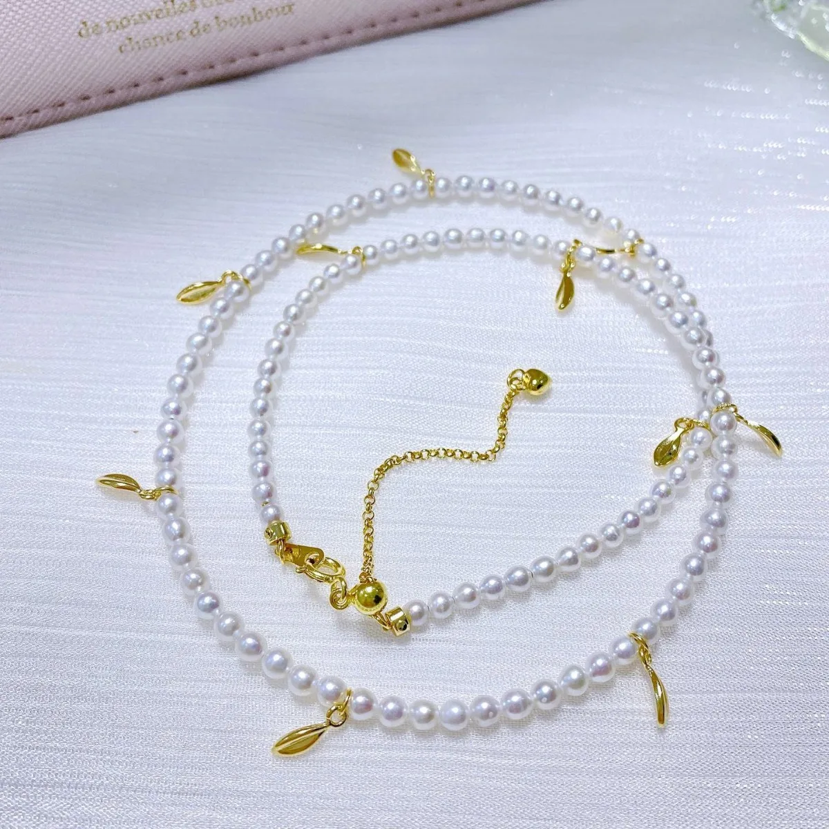 Natural High Luster Freshwater Pearl Necklace, 3-4mm Near Round Pearls, S925 Silver Clavicle Chain