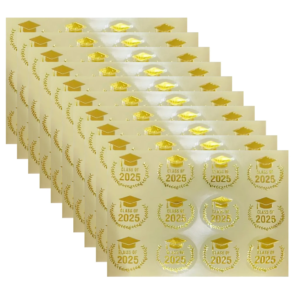 

10pcs Graduation Stickers 2025 Gold Cap Decorations Waterproof Party Favor Envelope Scrapbook Tag Label Ornament Year