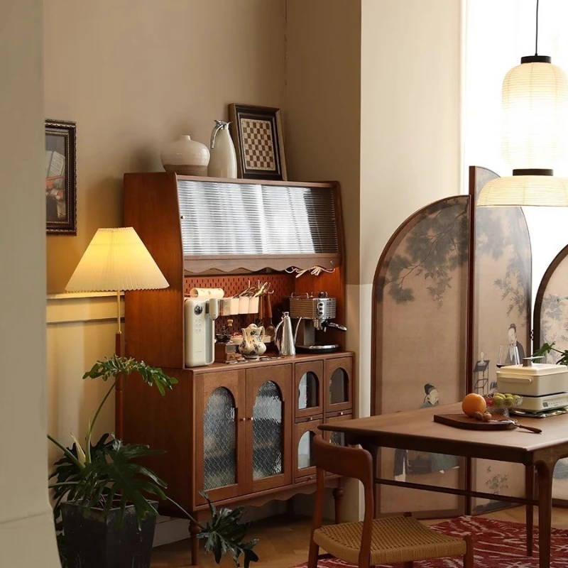 

American all solid wood medieval solid wood dining side cabinet retro French cherry wood wine water cabinet caramel restaurant