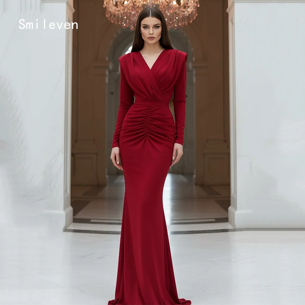 

Smileven Luxury Mermaid Prom Dress Elegant Full Sleeve Party Gowns Tight Fitting V Neck Formal Occassion Dress Customized 2026