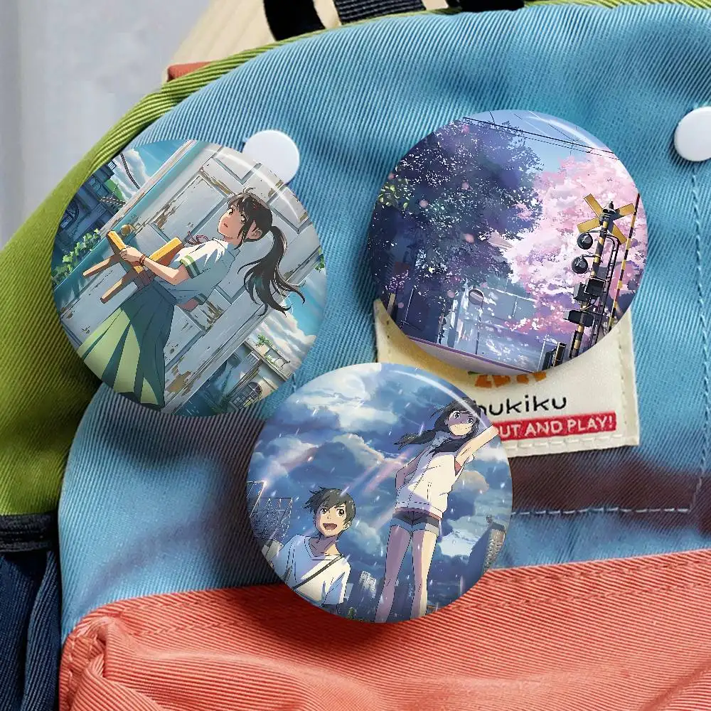 M-Makoto Anime S-Shinkai Photo Brooches Creative Round Badge Gifts Pins 32/44/58mm