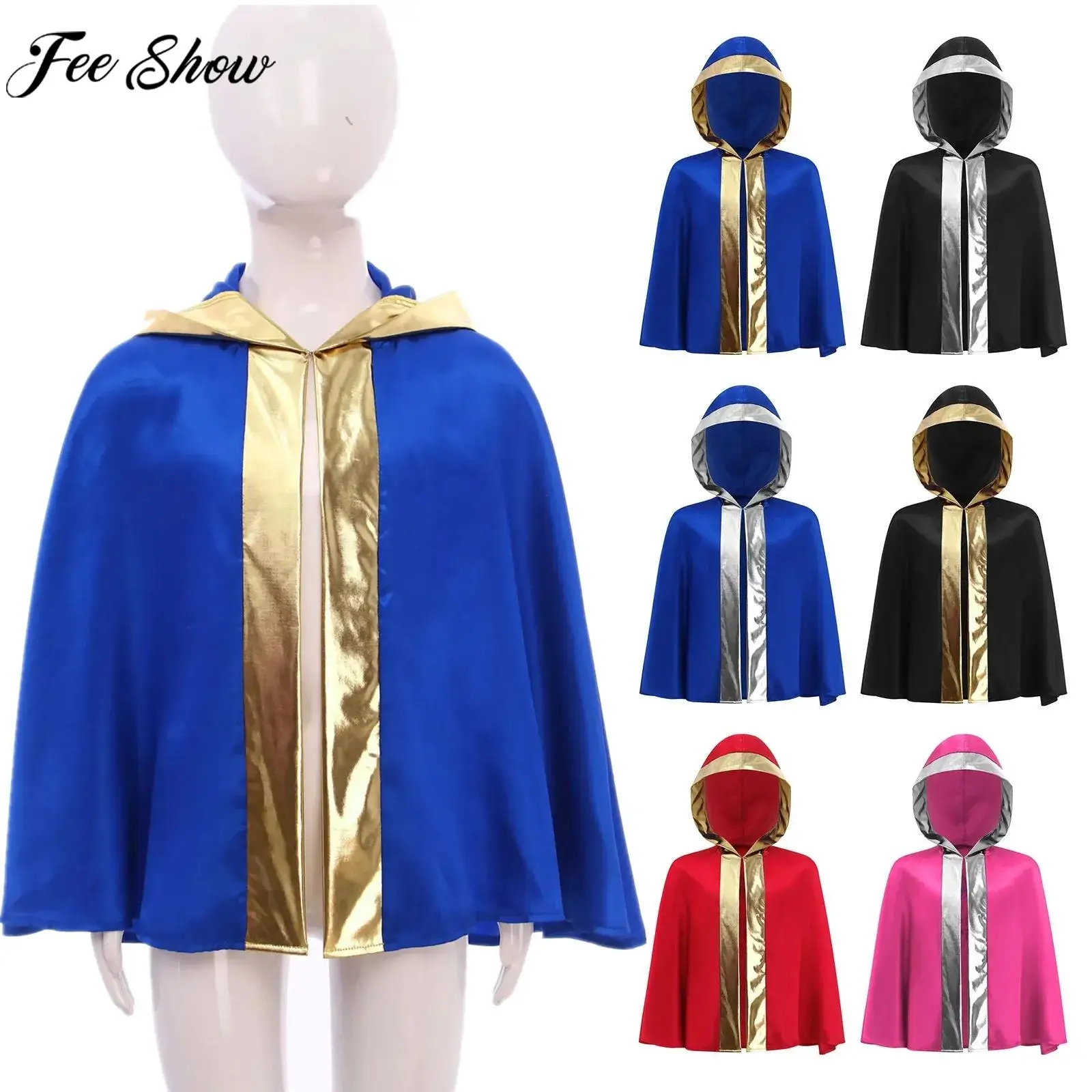 

Боксерский халат с капюшоном для мальчиков и девочек, костюм для косплея боксера, атласный плащ с металлической отделкой и буквенным принтом для Хэллоуина, карнавала, выступлений