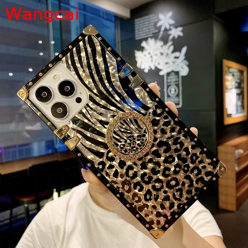 Luxury Gold Leopard Feather Phone Case for Honor 50 30 V30 20 Pro 30S 9X 20i 10i Glitter Ring Holder Stand Cover