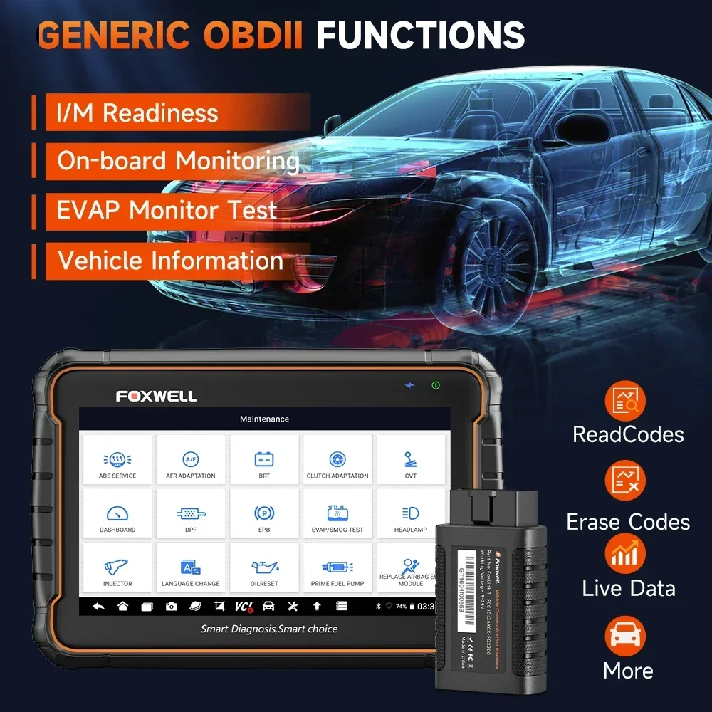 Foxwell GT60 OBD2 Diagnostic Tool Full System Active Test Car Code Reader 24 Reset Service Wireless VCl Android 9.0 OBD2 Scanner