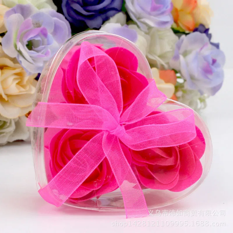 

Artificial Roses for Birthday Decoration, 3 Heart-Shaped, Colorful Soap Flower Box, Simulation Immortal Flower, Party Supply