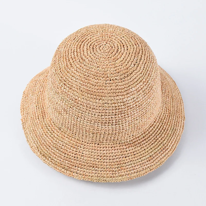 Natural Raffia Designer Beach Sun Hat for Women Handmade Crochet Straw Hat Ladies Spring Summer Bucket Hat Floppy Fisherman Cap