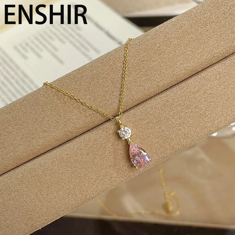 ENSHIR Round Waterdrop Flower Zircon Pendant Necklace For Women Luxury Elegant Sparkling Temperament Jewelry Gifts Wholesale