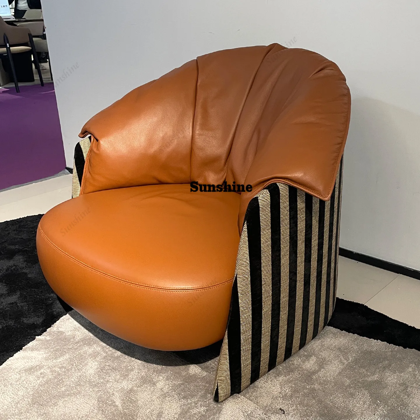 New leisure chair living room sofa chair balcony single chair lazy first layer real cowhide fabric Italian down soft bag