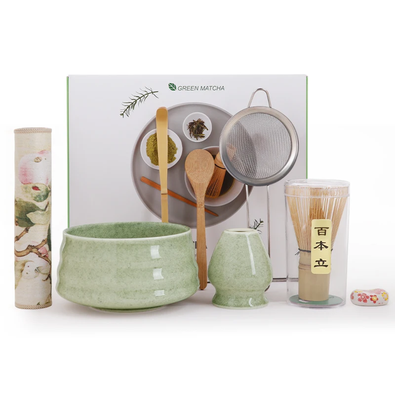 

8 PCS Cherry Blossom Matcha Set Handcrafted Ceramic Bowl Bamboo Whisk Chasen Holder Japanese Matcha Kit Ideal Matcha Gift Box