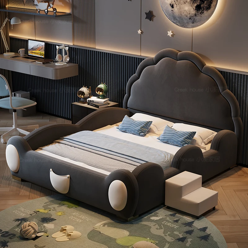 g*-king size Headboard Double bed frame wooden queen modern sleep kids bedc Modern luxury guardrail slide furniture home