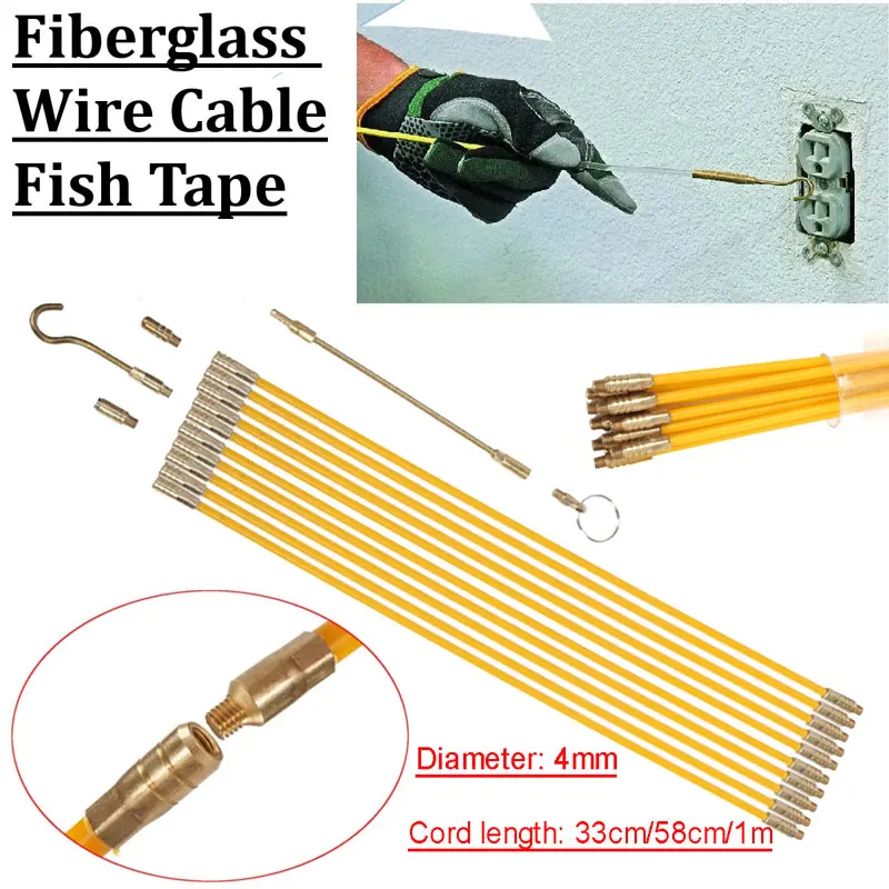 10Pcs Fiberglass Wire Cable Push Puller Running Rods Kit
