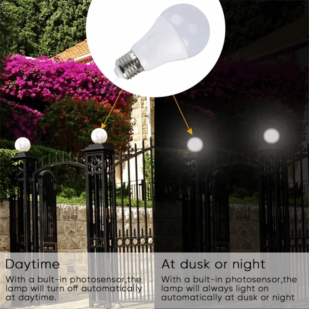 

2 Pack 7W Dusk to Dawn Light Bulbs Automatic On Off E26/E27 Base Smart Sensor LED Bulbs Built-in Photosensor White 6000K