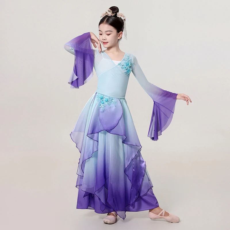 Costume de danse classique pour filles, vêtements de danse folklorique chinoise Yangko, vêtements d'entraînement de Style ancien pour enfants, Costumes de spectacle