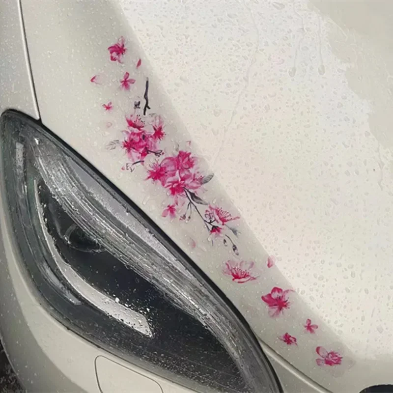 Car Sticker Pink Cherry Blossom Vinyl Car Sticker Auto Flower Decal Windshield Windo Bumper Trim Interior Mouldings Auto Styling